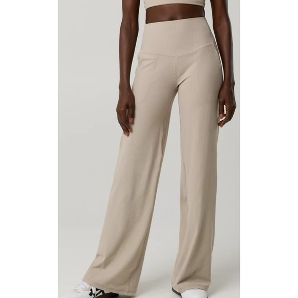 Brandy Melville Pants - Brandy Melville Tan High Waisted Flare Yoga Pants Wide Leg Beige Small